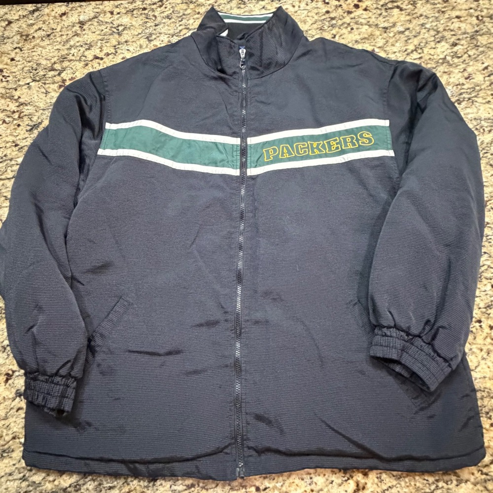 Vintage Logo Athletic Green Bay Packers NFL Game Day‎ Fleece Lined Jacket Mens L